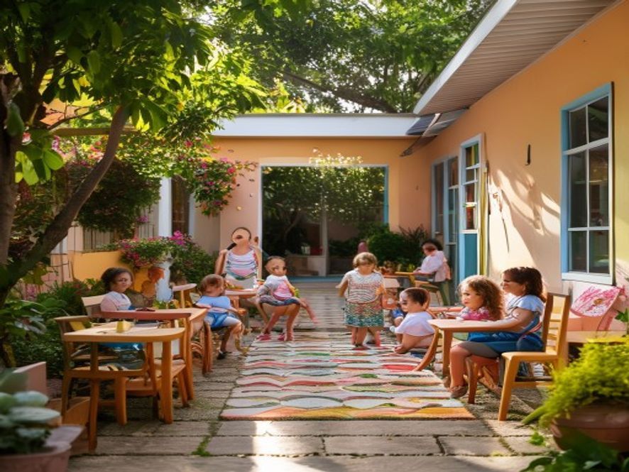 Pátio colorido e seguro da escola