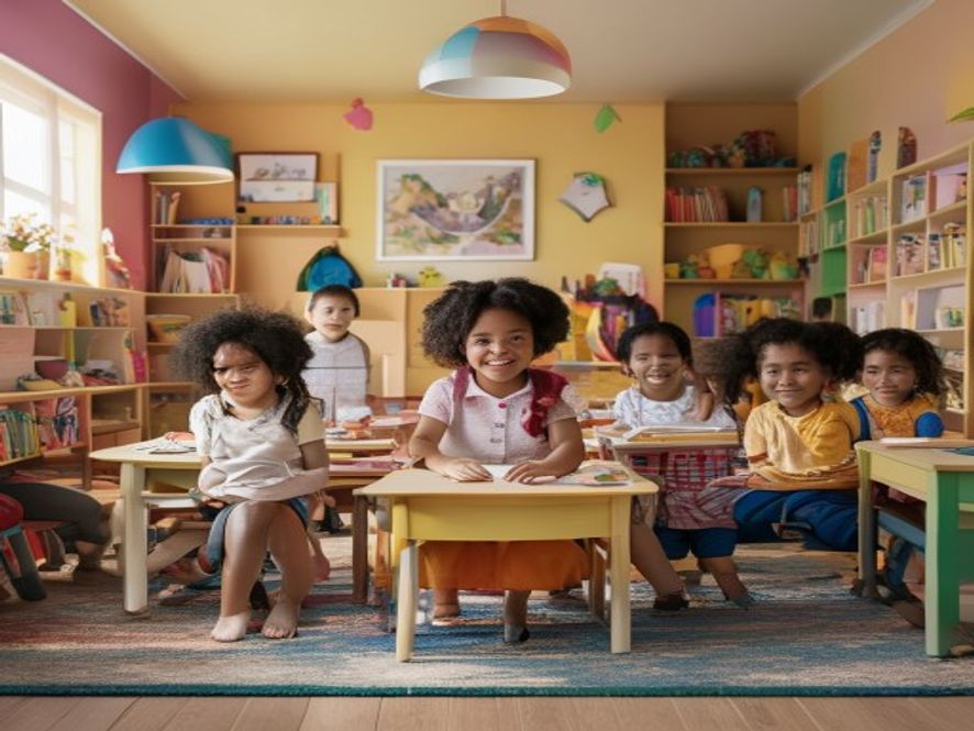 Sala de aula de Educação Infantil organizada e colorida